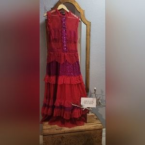 Lisa Cappalli red and pink pleated ruffle dress one of a kind